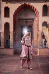 Pink Tissue Hand Embellished Kalidar Anarkali Set
